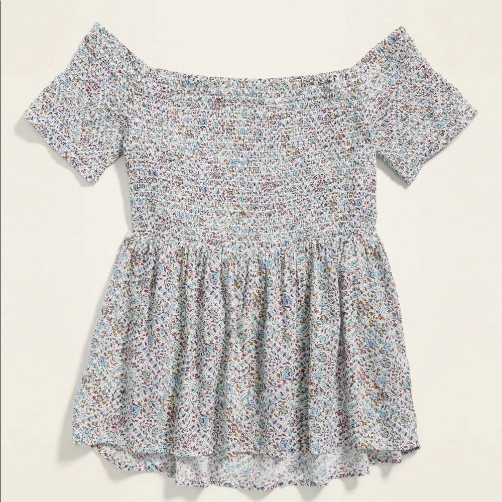 Floral-Print Smocked Off-the-Shoulder Top